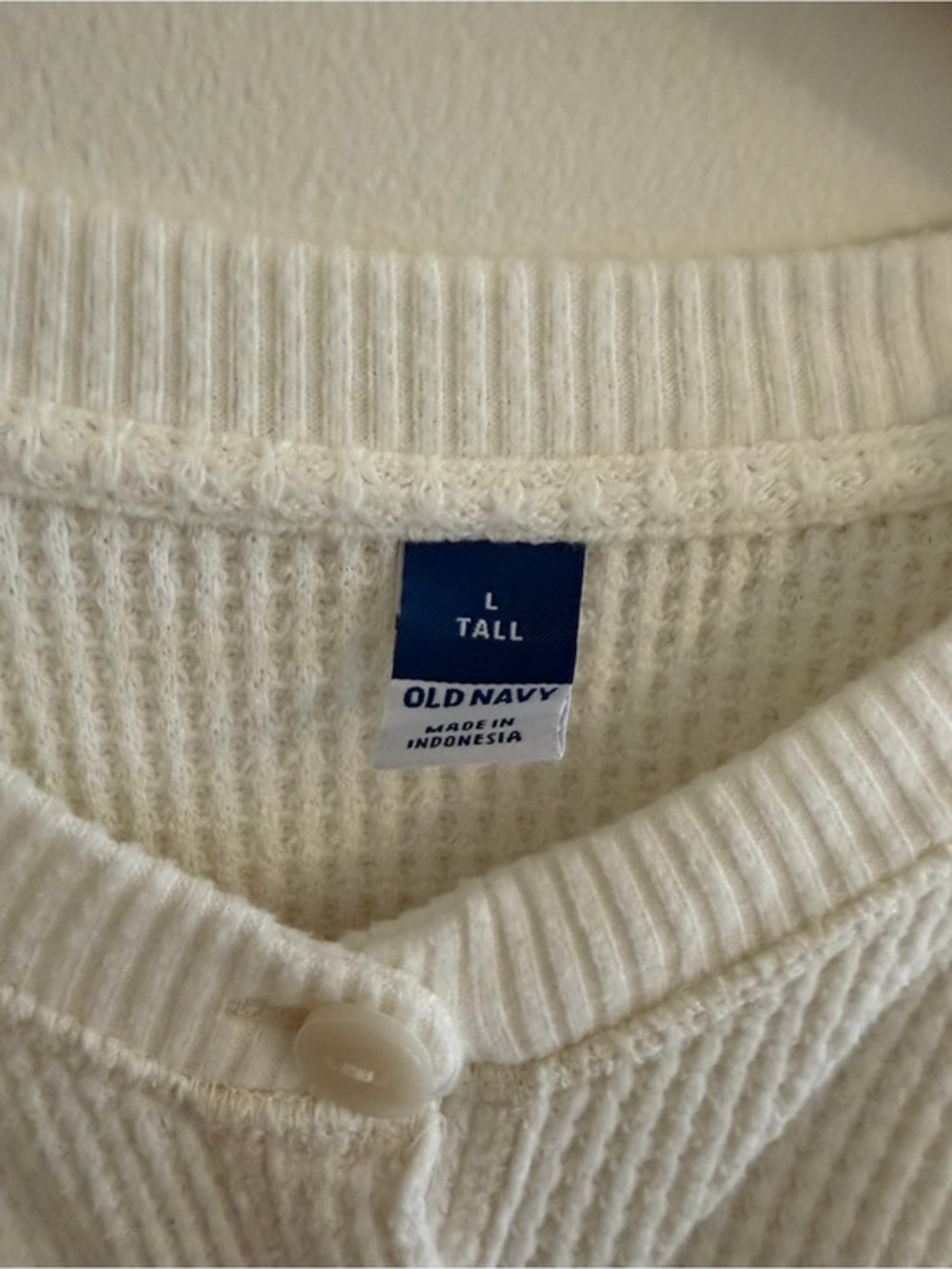 Old Navy White Waffle-Knit Henley Top